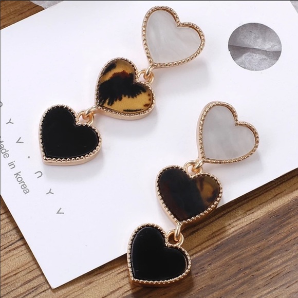 ✨ Animal Print Heart Trio Trendy Drop Earrings ✨ - Picture 2 of 5